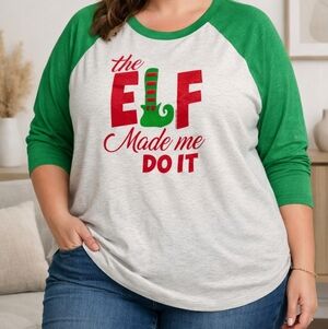 Texas True Threads The Elf Made Me Do It Christmas Raglan Shirt | Women’s 3X | G